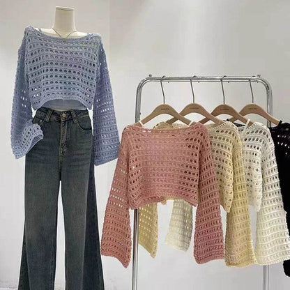 Buy Center Long Sleeve Crochet Knit Top - Summer Beach Cover-Up - Buy Center UK