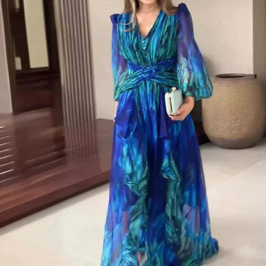 Women’s Chic Cross Waisted Evening Dress - Elegant V-Neck Maxi - Buy Center UK