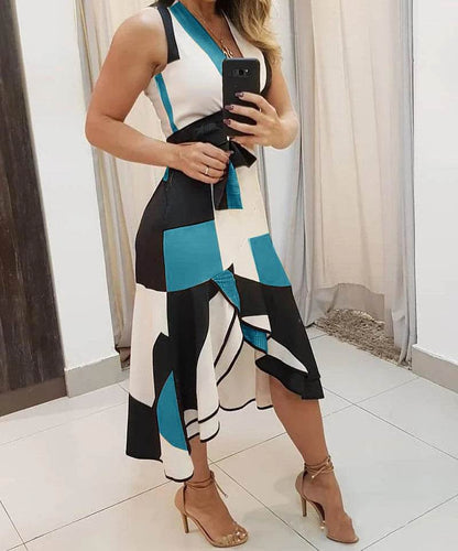 Buy Center Women's Sleeveless V-neck Printed Dress for Summer 2024 - Buy Center UK