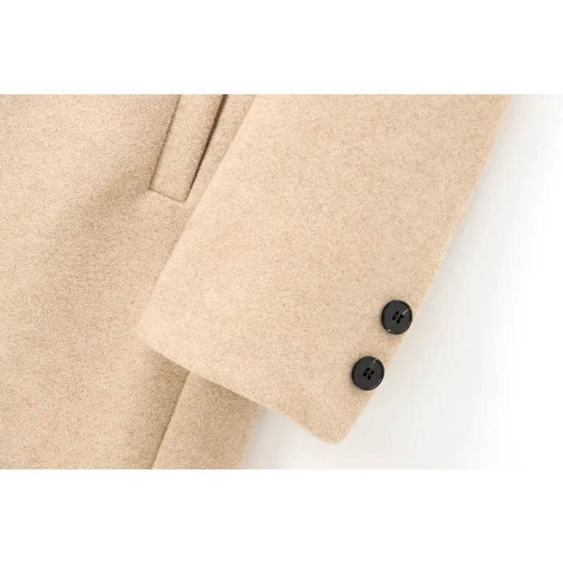 TRAFZR Vintage Khaki Long Wool Coat - Elegant Autumn Outerwear - Buy Center UK