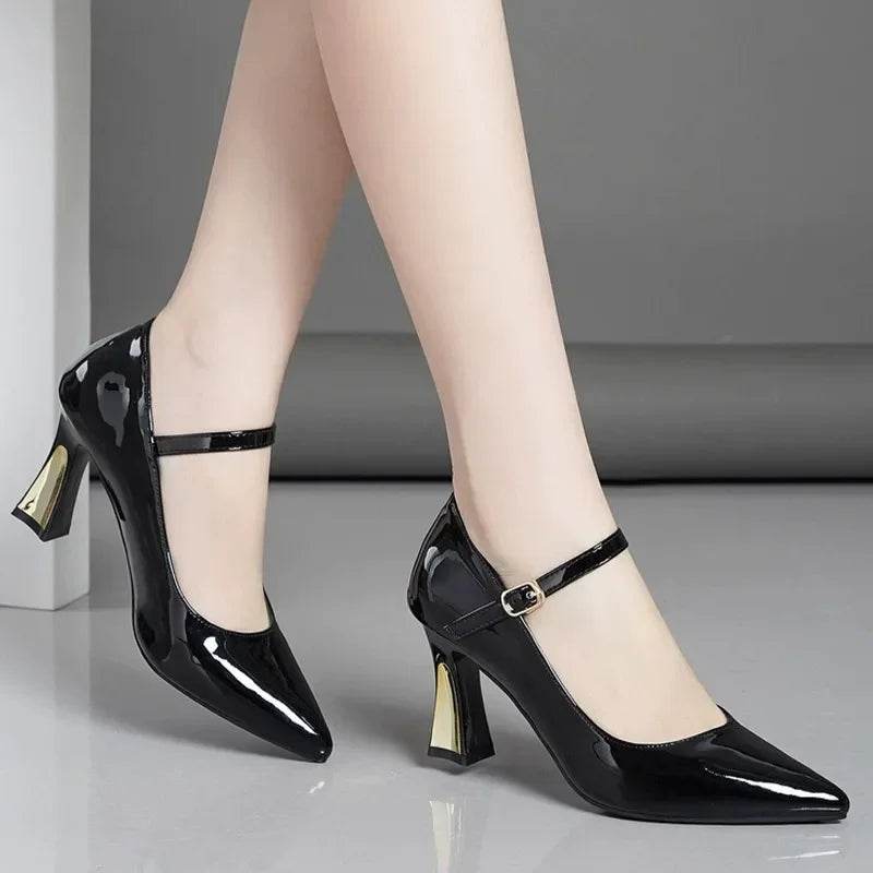 Elegant Pointed Toe High Heels - Chunky Leather Pumps for Women - Buy Center UK