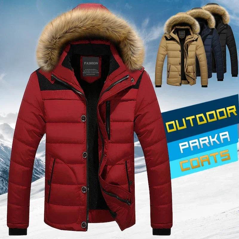 Buy Center Men's Fur Collar Hooded Parka - Warm Winter Overcoat - Buy Center UK