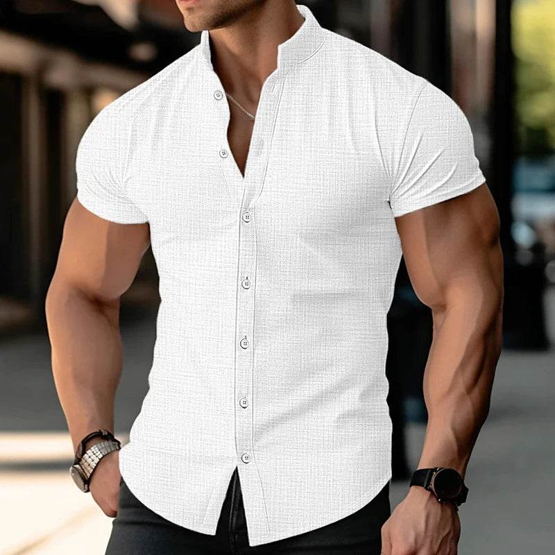 Summer Men's Casual Shirts - Breathable Cotton Blend & Stand Collar - Buy Center UK