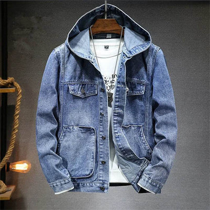 Buy Center Men's Hooded Denim Jacket - Windproof with Large Pockets - Buy Center UK