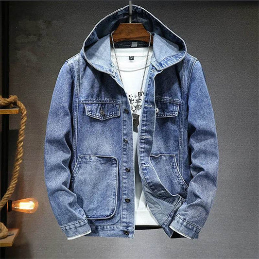 Buy Center Men's Hooded Denim Jacket - Windproof with Large Pockets - Buy Center UK