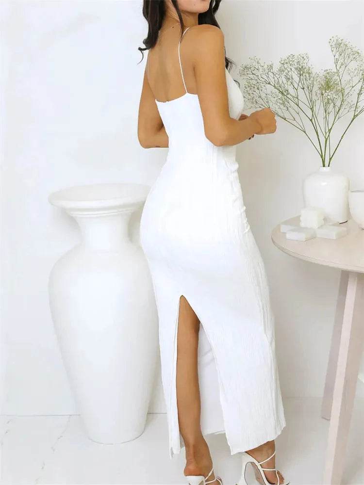 Buy Center Sexy Women Long Dress - Ruched Sleeveless Back Split - Buy Center UK