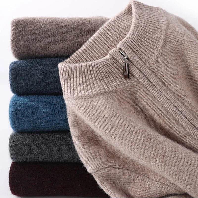 Buy Center Men's Cashmere Sweater - Half Zipper Turtleneck, Warm Knitted - Buy Center UK