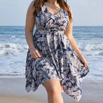 Plus Size Floral Print Irregular Beach Dress - Comfortable Swimwear - Buy Center UK