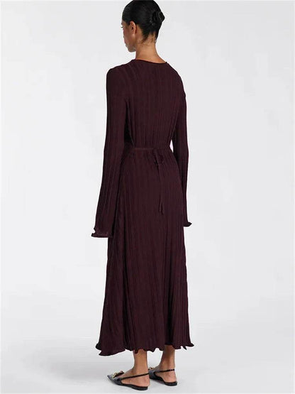 Tossy Knitwear Maxi Dress - Lace-Up High Waist Long Sleeve Fashion - Buy Center UK