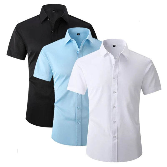 Buy Center Men's Casual Short Sleeve Shirts - Solid White & Black - Buy Center UK