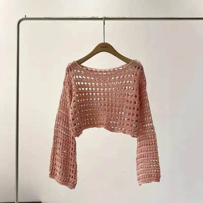 Buy Center Long Sleeve Crochet Knit Top - Summer Beach Cover-Up - Buy Center UK