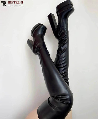 Buy Center Women's Over The Knee Platform Boots - Super High Chunky Heel - Buy Center UK