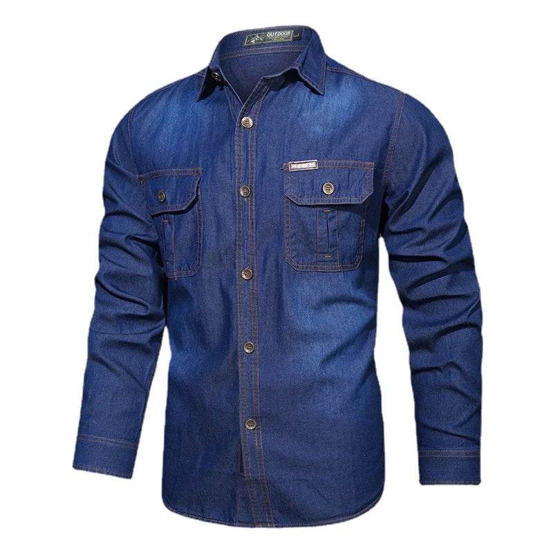 Buy Center Men's Multi-Pocket Denim Shirt - Casual Long-Sleeve Style - Buy Center UK
