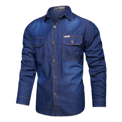 Buy Center Men's Multi-Pocket Denim Shirt - Casual Long-Sleeve Style - Buy Center UK