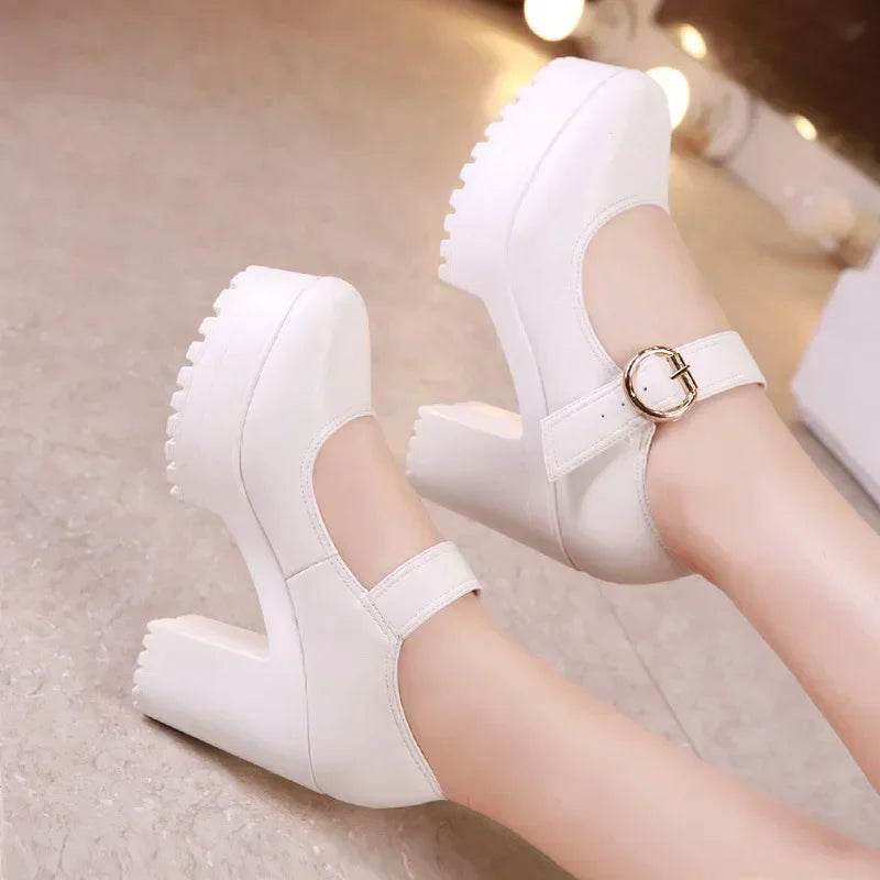 Buy Center Women's Platform Mary Janes - Soft Leather Block Heels - Buy Center UK