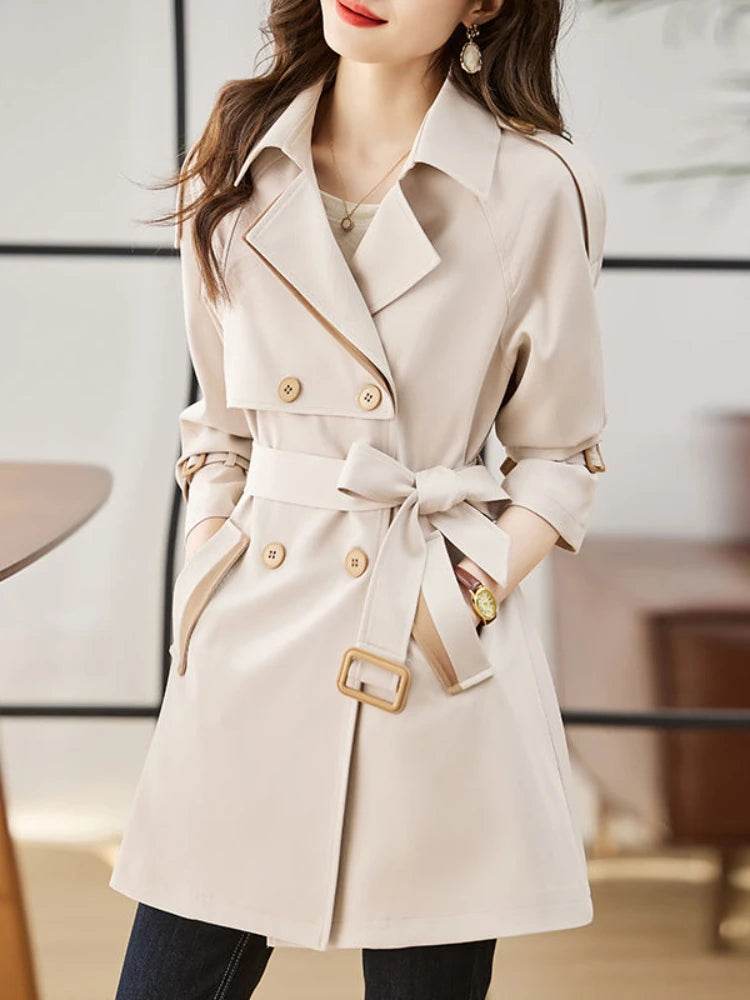 Buy Center Women's Solid Mid-Length Trench Coat - Vintage Style - Buy Center UK