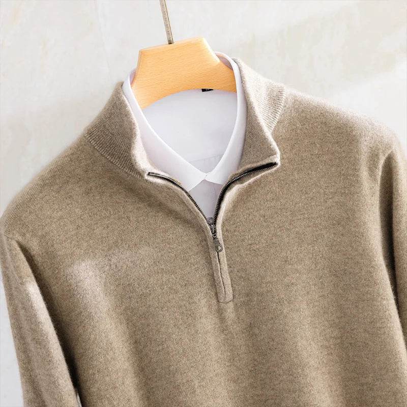 Buy Center Men's Cashmere Sweater - Half Zipper Turtleneck, Warm Knitted - Buy Center UK