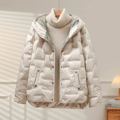 Buy Center 2024 White Duck Down Coat - Lightweight Hooded Jacket - Buy Center UK