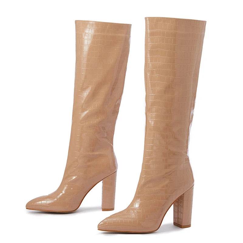 2023 Chunky Over-the-Knee Boots - Lychee Pattern, Pointed Toe Style - Buy Center UK