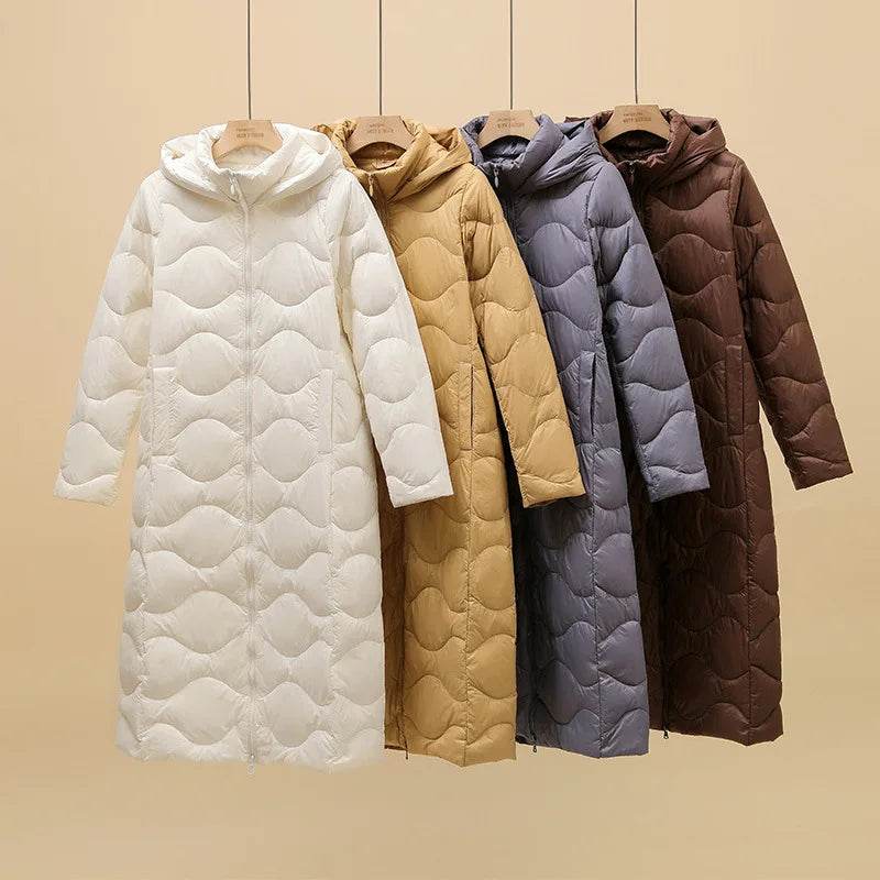 New Lightweight Down Jacket for Women - Hooded & Stylish, Over-Knee - Buy Center UK