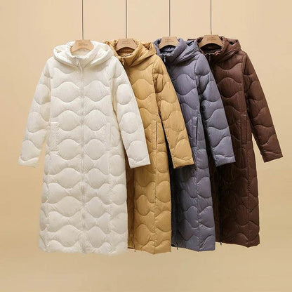 New Lightweight Down Jacket for Women - Hooded & Stylish, Over-Knee - Buy Center UK