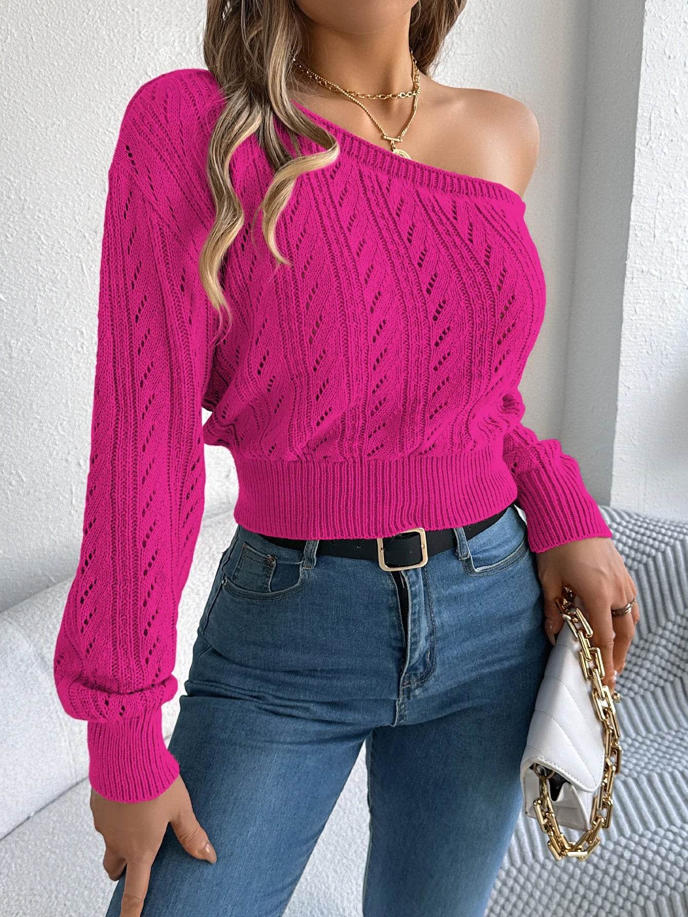 Buy Center Off-Shoulder Knitted Pullover Sweater for Women - Elegant Design - Buy Center UK