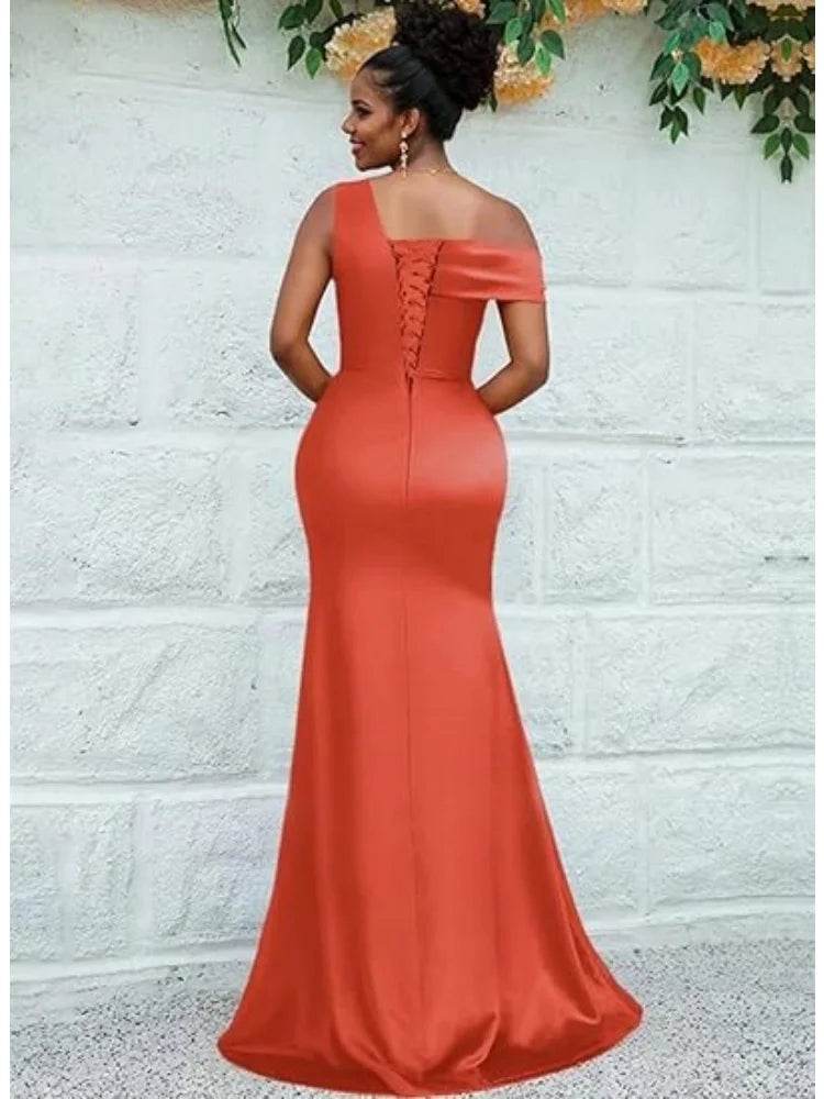 Buy Center Mermaid One Shoulder Satin Bridesmaid Dress - Elegant Gown - Buy Center UK