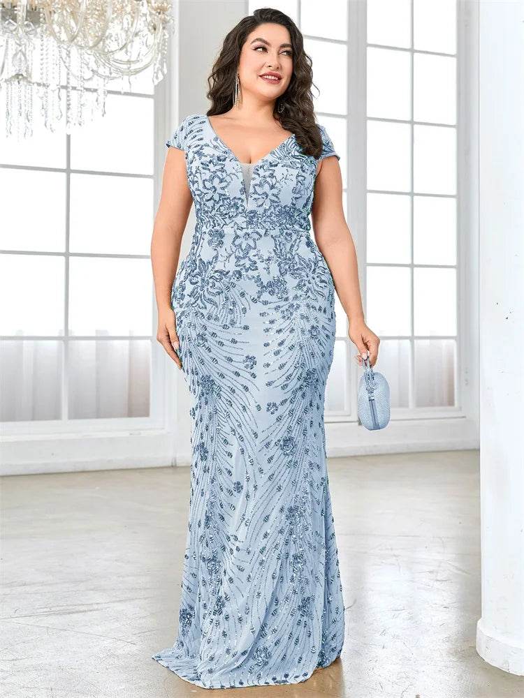 Buy Center Plus Size Blue Evening Dress - Mermaid Sequin Gown 2025 - Buy Center UK