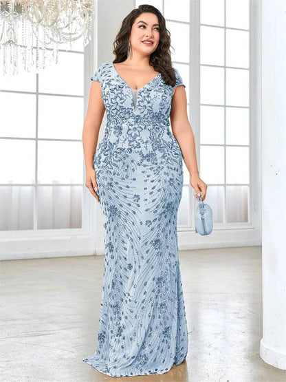 Buy Center Plus Size Blue Evening Dress - Mermaid Sequin Gown 2025 - Buy Center UK
