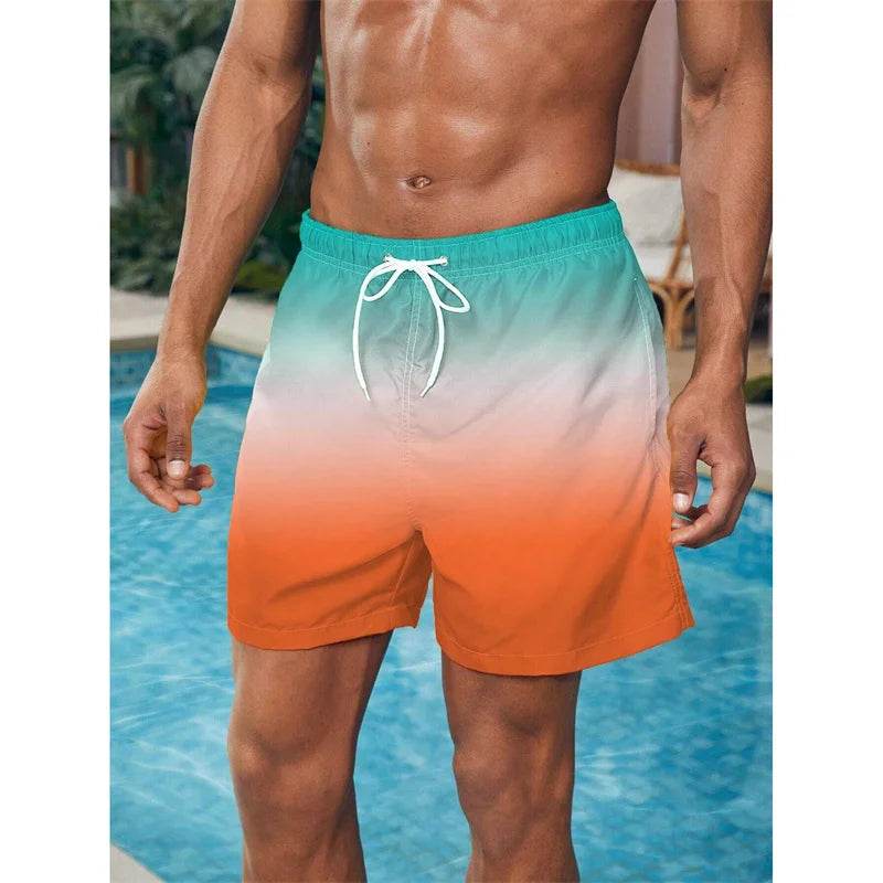 Buy Center Gradient Color Block Beach Shorts - Stylish 3D Print Design - Buy Center UK