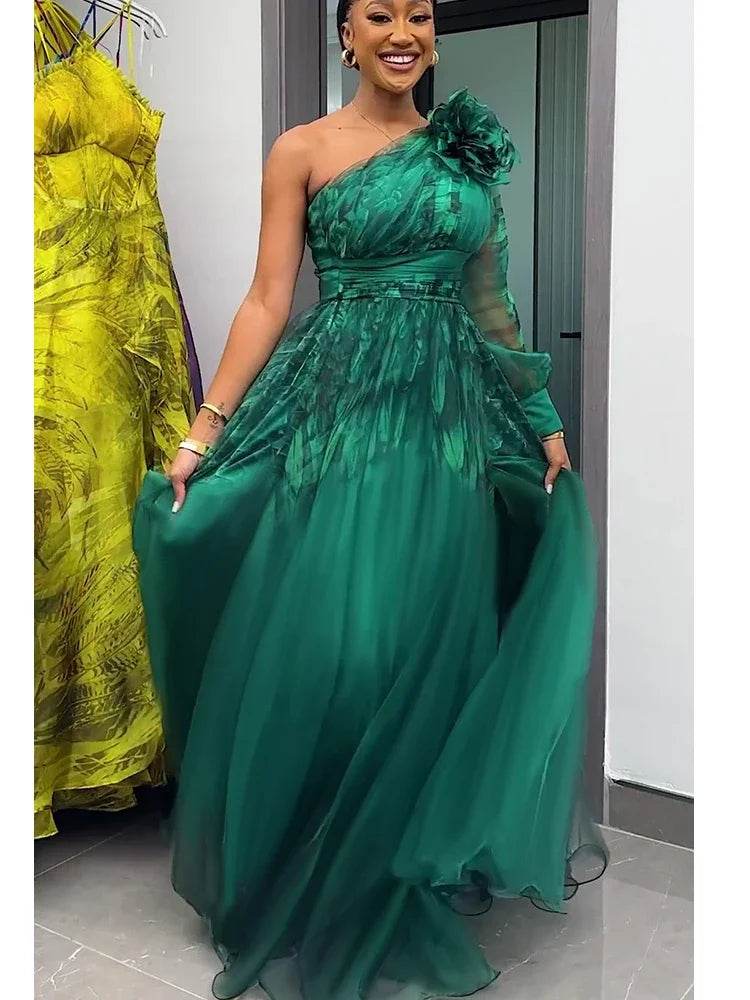 Buy Center Women's One Shoulder Pleats Dress - Elegant Evening Style - Buy Center UK