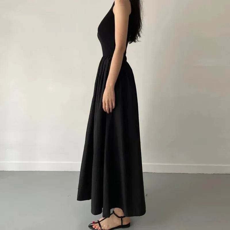 Buy Center Elegant Black Long Dress - Sleeveless High Waist Design - Buy Center UK