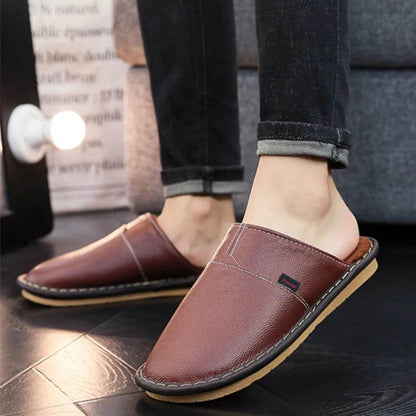 Buy Center Men's Winter Leather Slippers - Anti-Slip, Comfortable Design - Buy Center UK