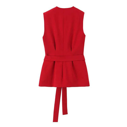 Willshela Women Fashion 2 Piece Set - Chic Red V-Neck Tank & Flare Pants - Buy Center UK
