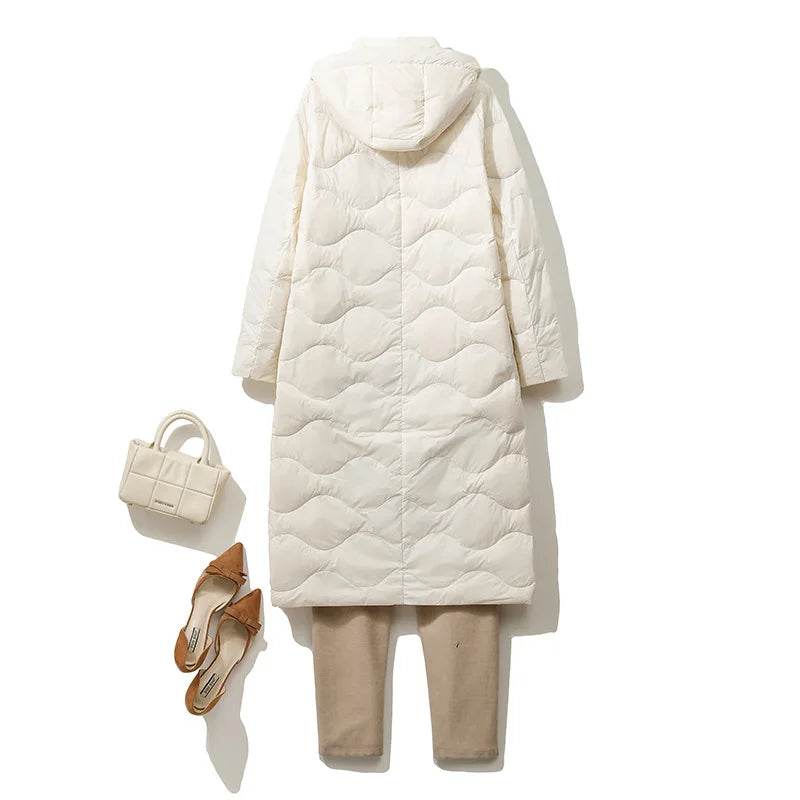 New Lightweight Down Jacket for Women - Hooded & Stylish, Over-Knee - Buy Center UK