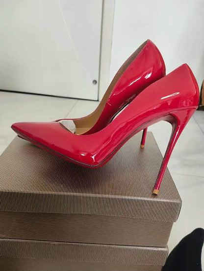 Buy Center Women's Patent Pointed Toe Slip-On Pumps - 12cm Heels - Buy Center UK