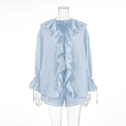 Tuularose Women's Casual Shorts Set - Ruffled Tie Top & Comfort Fit - Buy Center UK