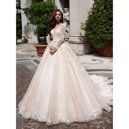 Romantic Long Sleeve Mermaid Wedding Dress - Appliques & Train - Buy Center UK