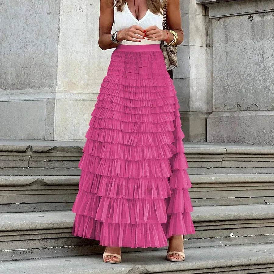 Buy Center Casual Women’s Tulle Maxi Skirt - Elegant Pleated Design - Buy Center UK