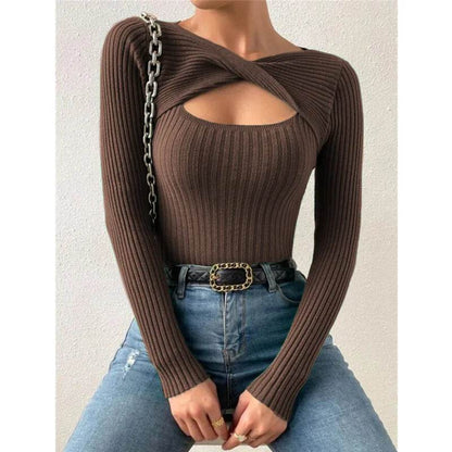Buy Center Women's Casual Hollow Out Long Sleeve Pullover Tee - Buy Center UK