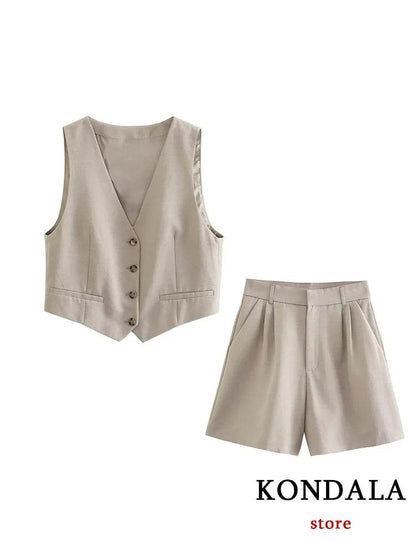 TRAFZA Casual Women Suits - V Neck Blazer & Wide Leg Shorts - Buy Center UK