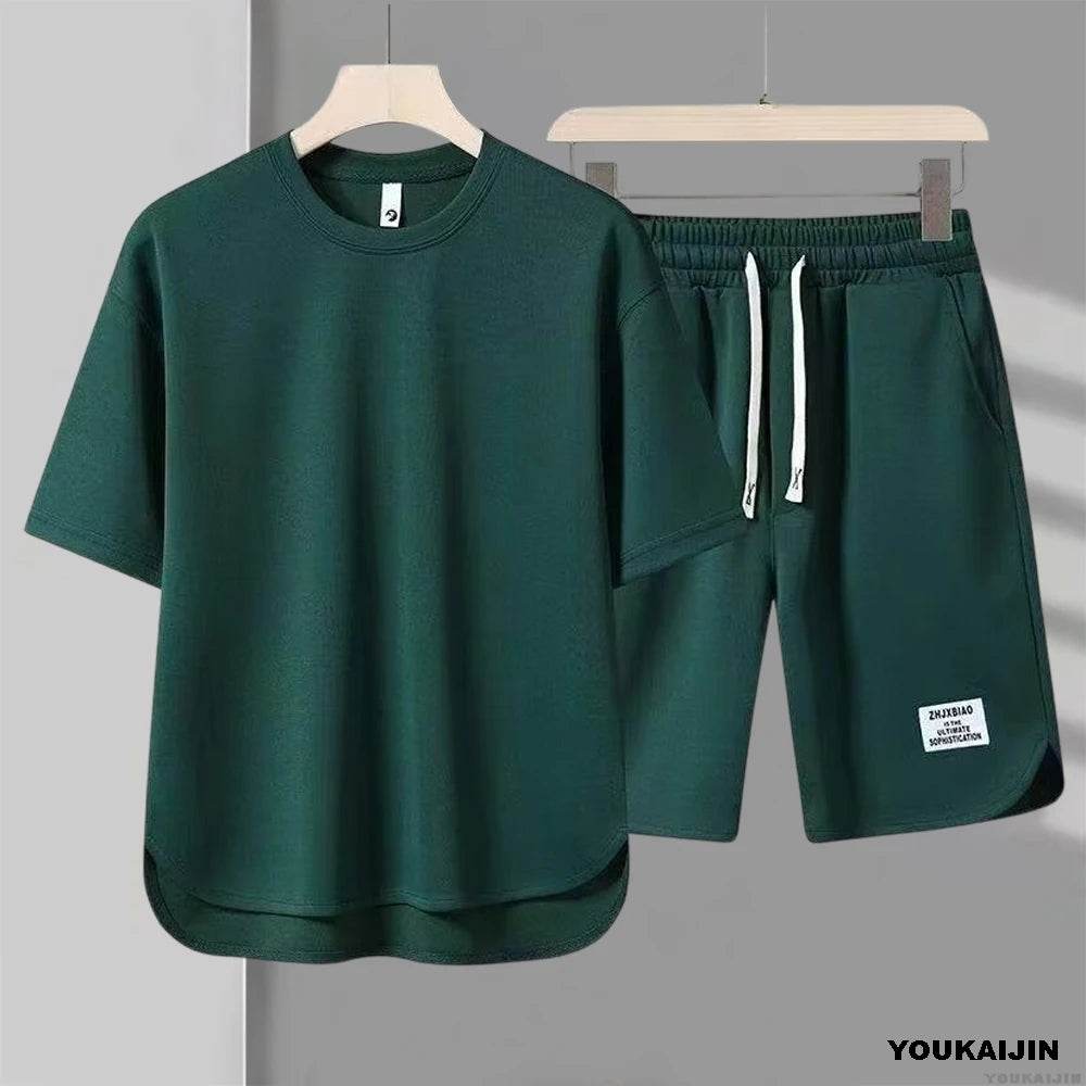 Men's Waffle Summer Tracksuit - Casual T-Shirt & Shorts Set - Buy Center UK