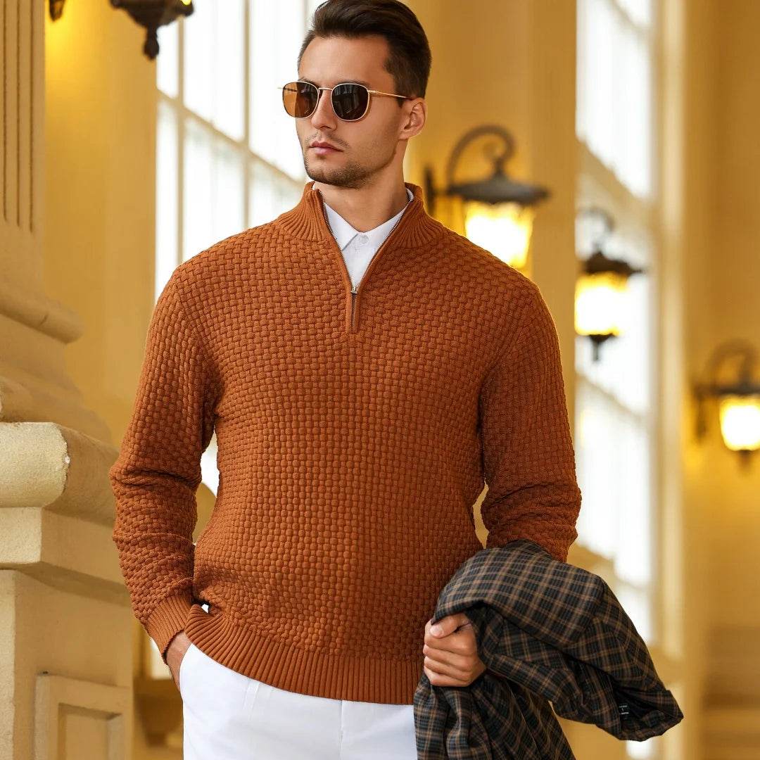 Buy Center Men's Winter Warm Mock Neck Zip Up Sweater - Soft Knit - Buy Center UK