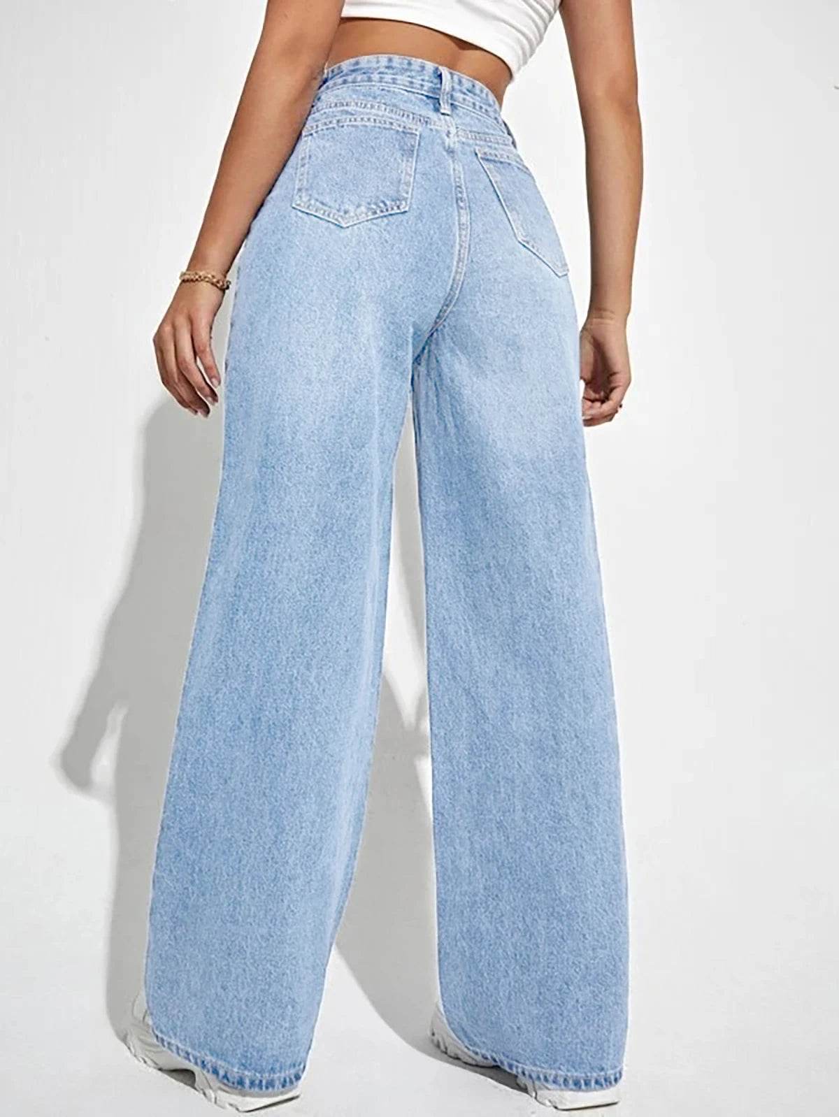 Buy Center Women's Mid-Waist Straight Jeans - Comfortable Loose Fit - Buy Center UK