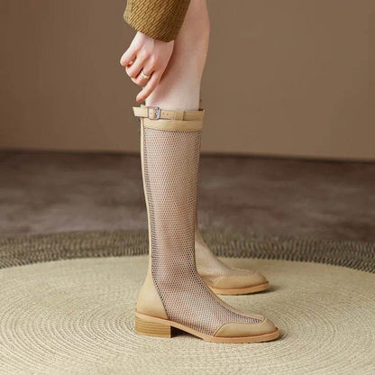 2022 Women Knee High Boots - Patent Leather, Mid Chunky Heel Style - Buy Center UK