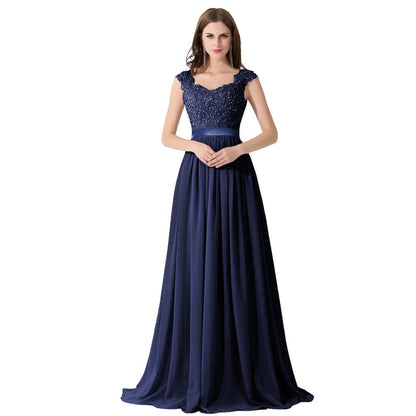 Buy Center Long Chiffon A-Line Bridesmaid Dress - Sleeveless & Floral Lace - Buy Center UK