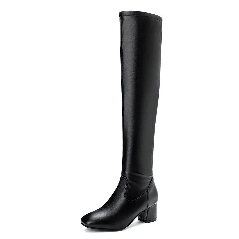 Buy Center Over The Knee Boots - Thick Heels, PU Leather, Stylish - Buy Center UK