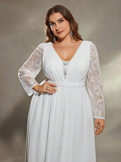Mgiacy Plus Size Deep V Lace Evening Gown - Full Skirt Elegance - Buy Center UK