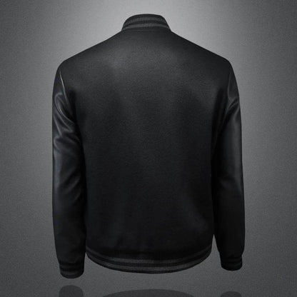 Buy Center Slim Fit Baseball Jacket - Stand Up Collar, Fabric Splicing - Buy Center UK