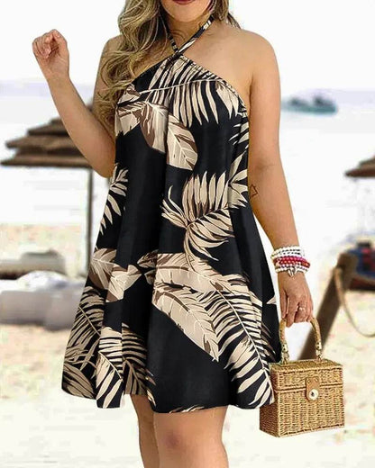 Buy Center Tropical Print Halter Neck Dress - Perfect for Summer Vacations - Buy Center UK